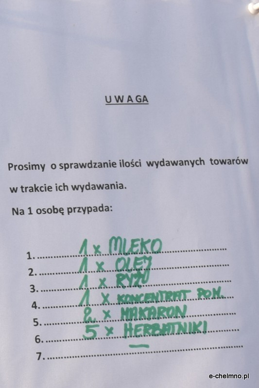 Wydawanie żywności w Chełmnie ze środków Europejskiego Funduszu Pomocy Najbardziej Potrzebującym