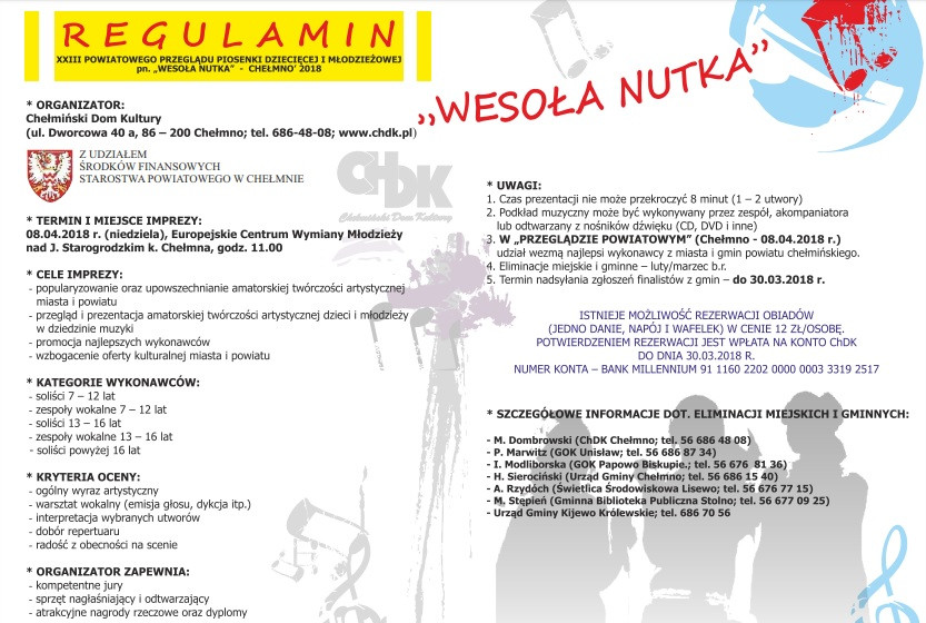 8 kwietnia - Powiatowy Przegląd Piosenki Dziecięcej i Młodzieżowej ?WESOŁA NUTKA?