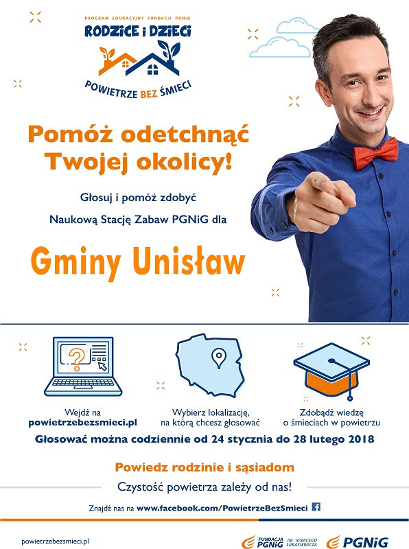 Mamy kolejne dobre wieści z Unisławia - I miejsce w konkursie PGNiG Rodzice i Dzieci Powietrze Bez Śmieci