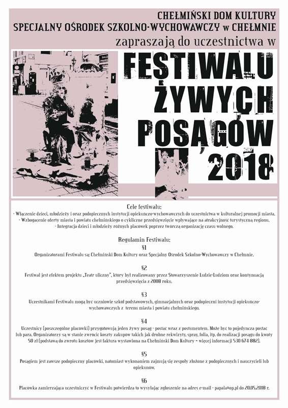 1 czerwca - Zapraszamy do udziału w Festiwalu Żywych Posągów