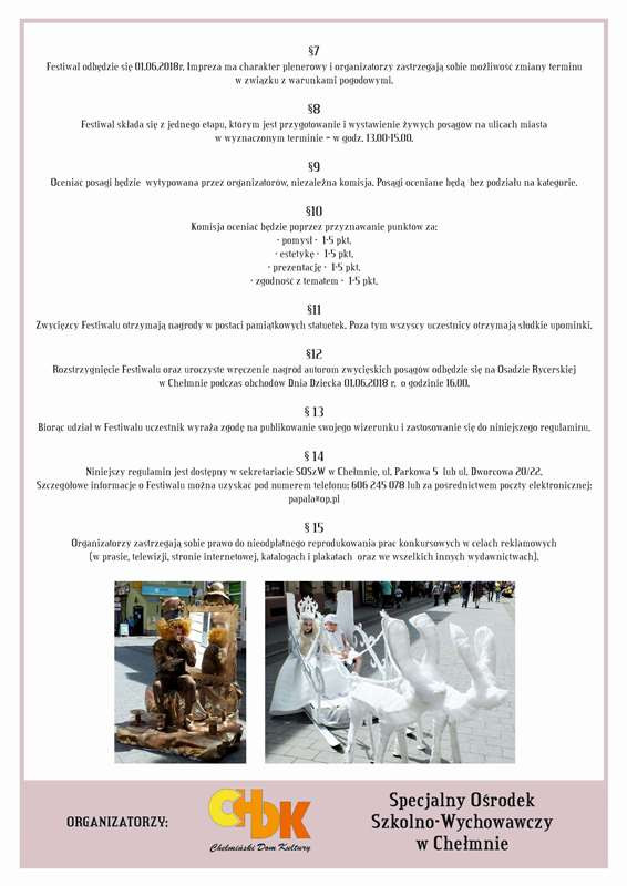 1 czerwca - Zapraszamy do udziału w Festiwalu Żywych Posągów