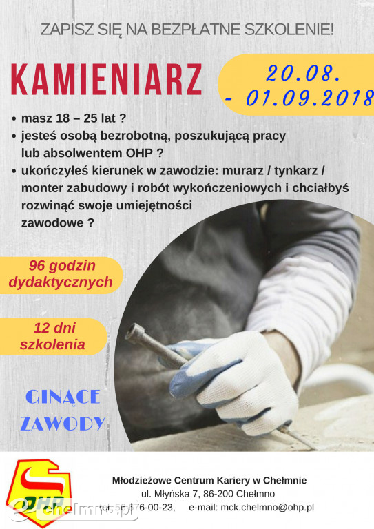Bezpłatne szkolenie: stolarz, kamieniarz, cukiernik
