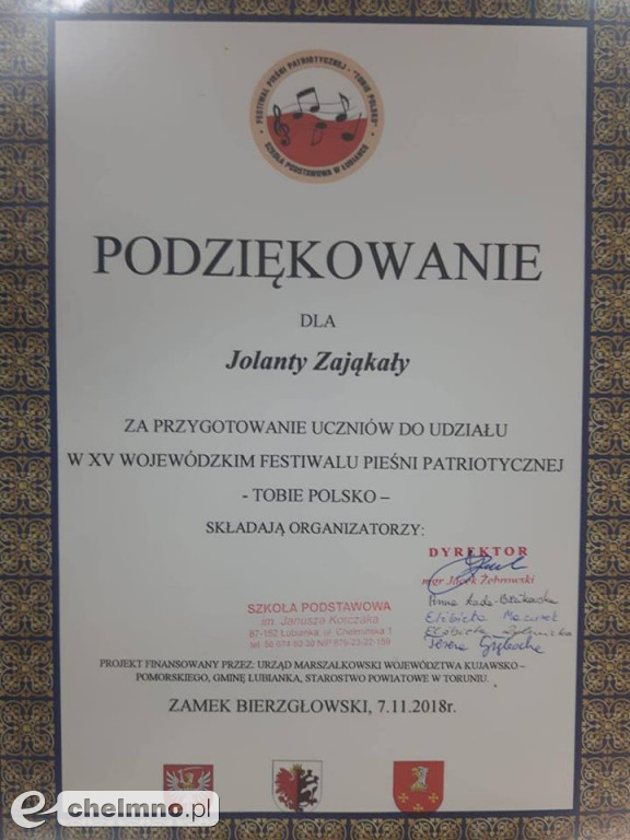 Wyróżnienie dla uczniów kl. IIb na Festiwalu Pieśni Patriotycznej