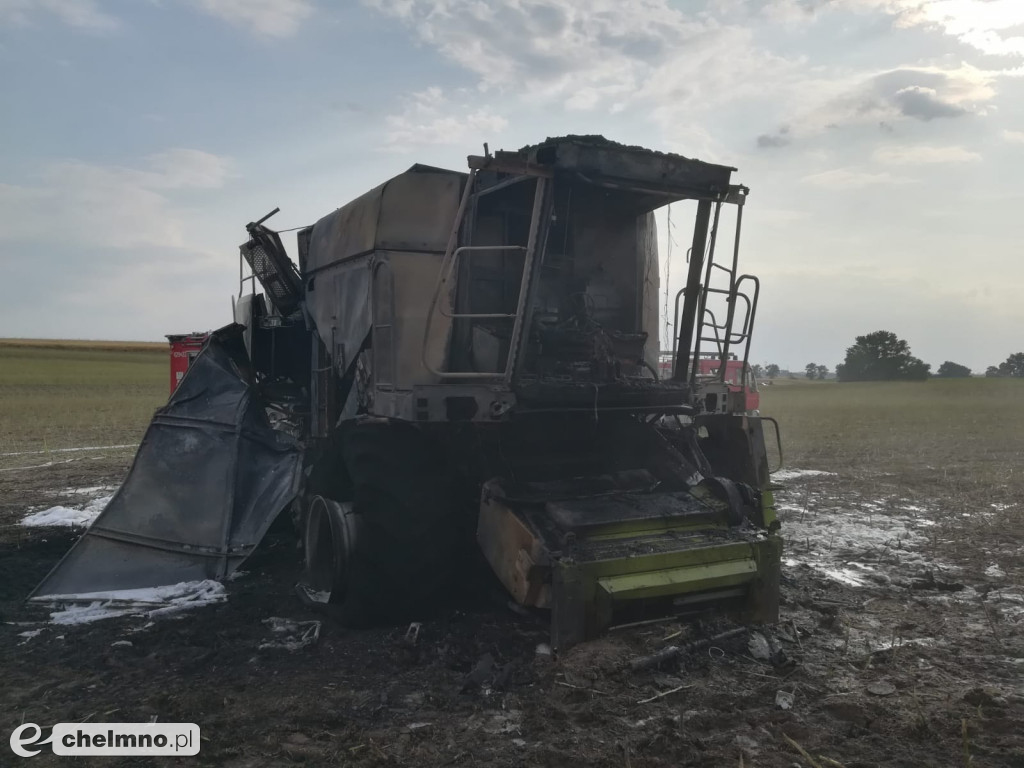 Doszczętnie spalił się kombajn. Były też inne groźne wypadki