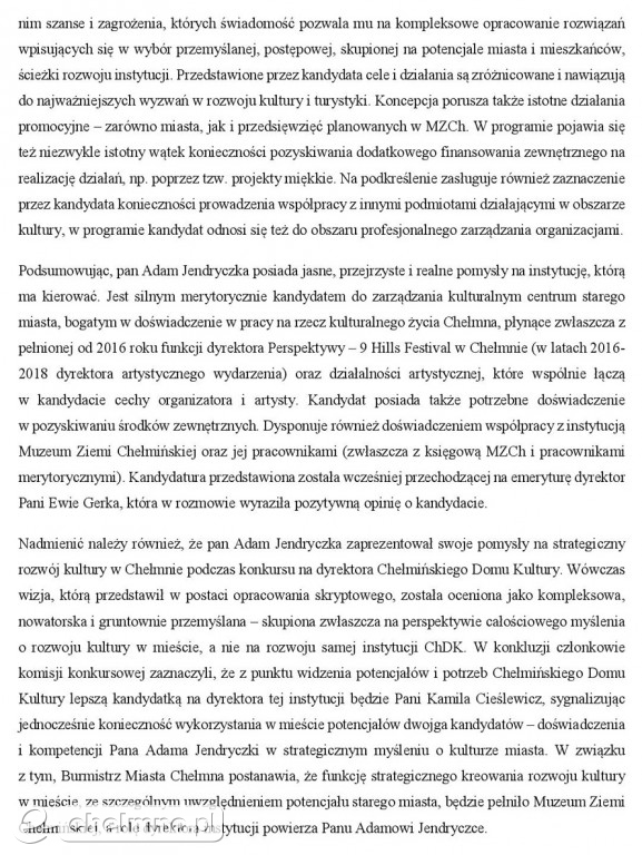 Wytłumaczenie Burmistrza dotyczące powołania Dyrektora Muzeum