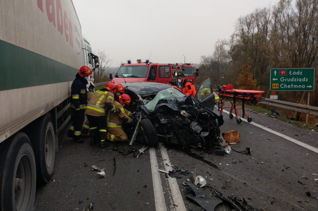 Wypadek na DK91 całkowicie zablokował drogę