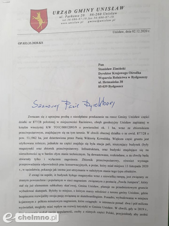 Gmina Unisław się rozwija. Nabyła ponad 11 ha gruntów
