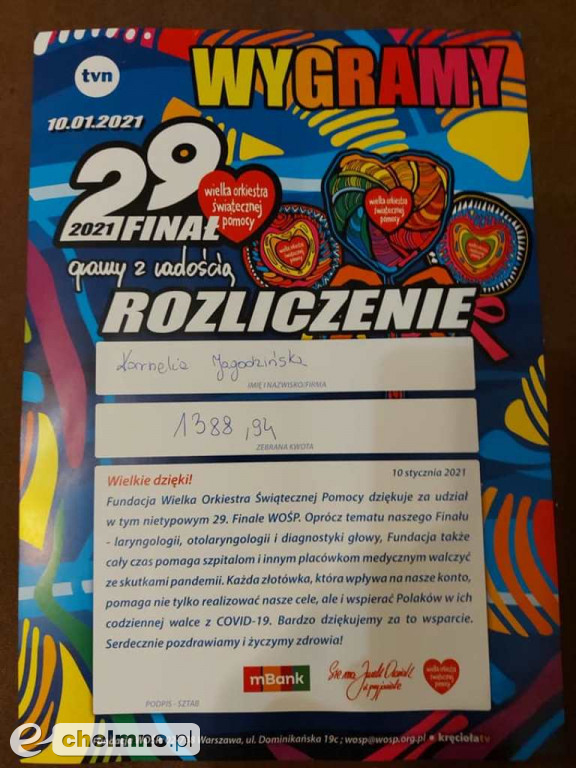 Piękny gest! Podarowała wylicytowane serduszko
