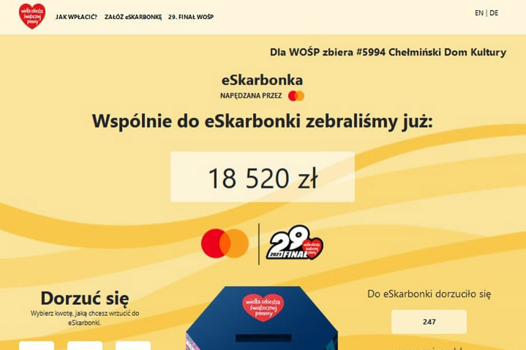 Możecie dorzucić do chełmińskiej skarbonki WOŚP