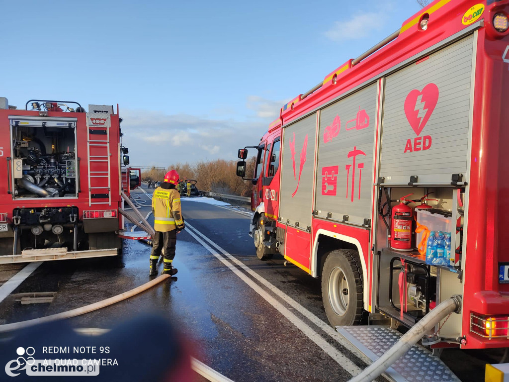 Płonęło auto na DK91. Blokada mostu na Wiśle