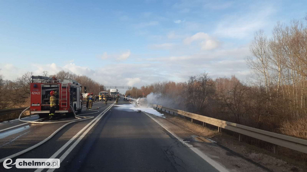 Płonęło auto na DK91. Blokada mostu na Wiśle