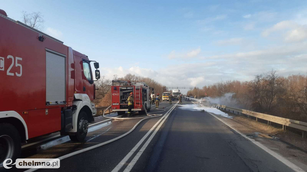 Płonęło auto na DK91. Blokada mostu na Wiśle