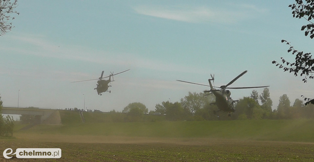 F 16 i śmigłowce na niebie, wybuchy pod Chełmnem