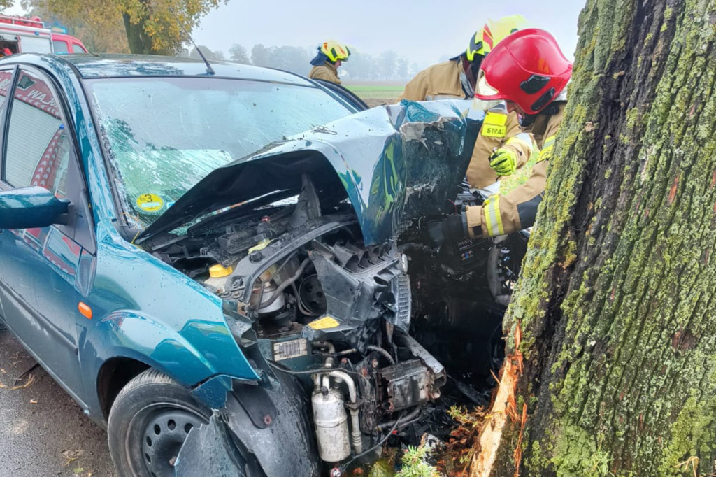 Wypadek w Bągarcie: zjechała z drogi i uderzyła w drzewo