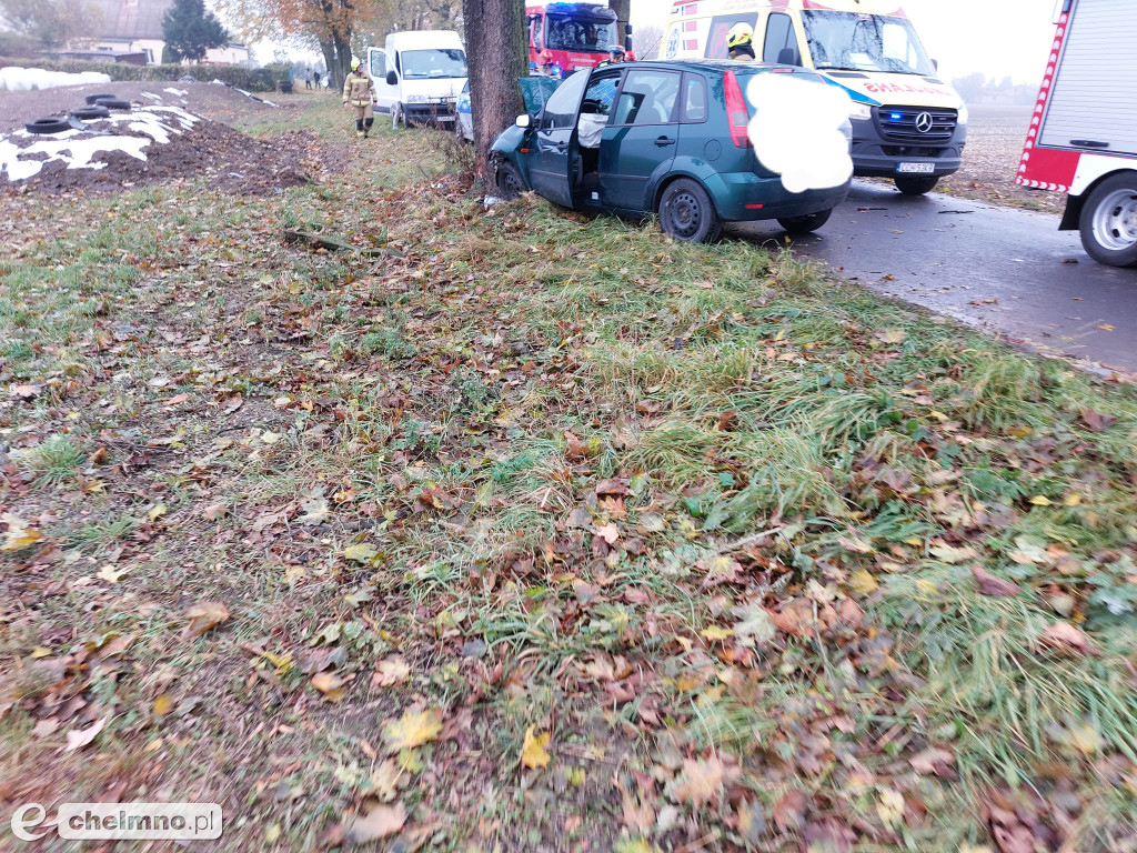 Wypadek w Bągarcie: zjechała z drogi i uderzyła w drzewo