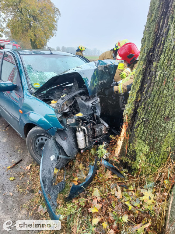 Wypadek w Bągarcie: zjechała z drogi i uderzyła w drzewo