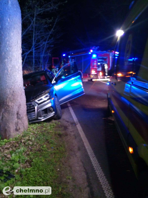 Tragedia uniknięta o włos! Audi na drzewie niedaleko Chełmna