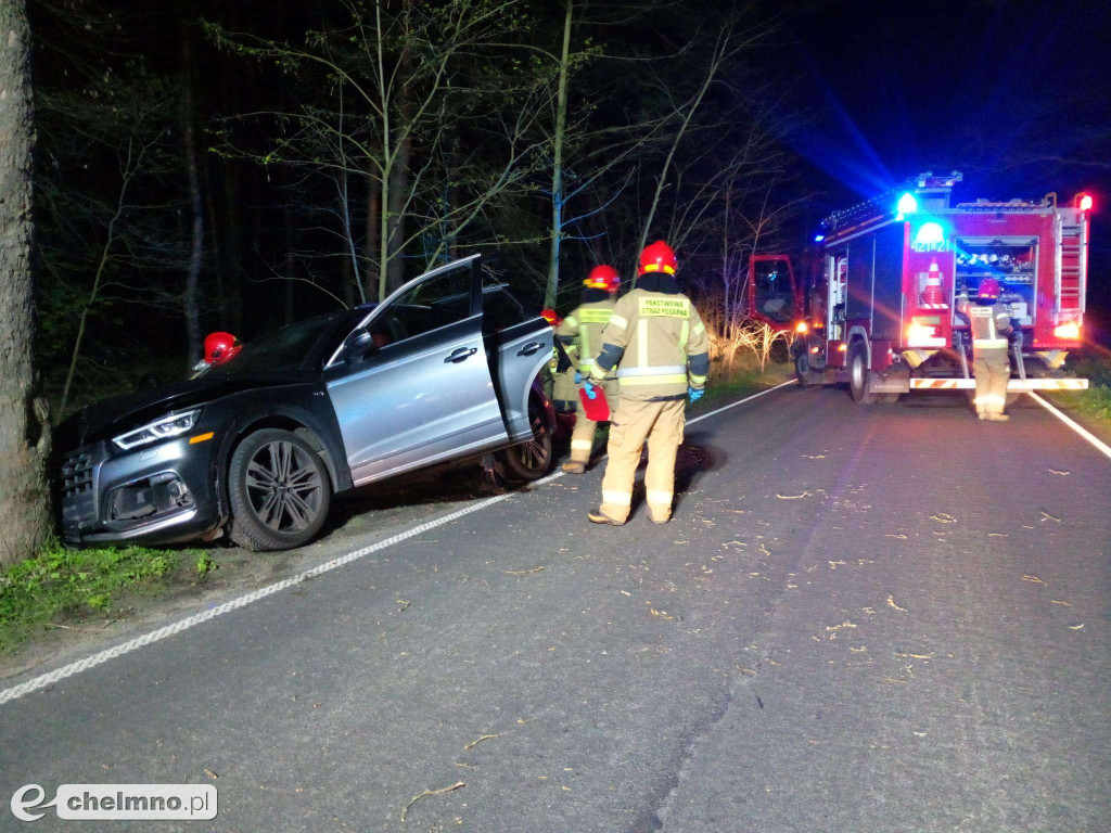 Tragedia uniknięta o włos! Audi na drzewie niedaleko Chełmna