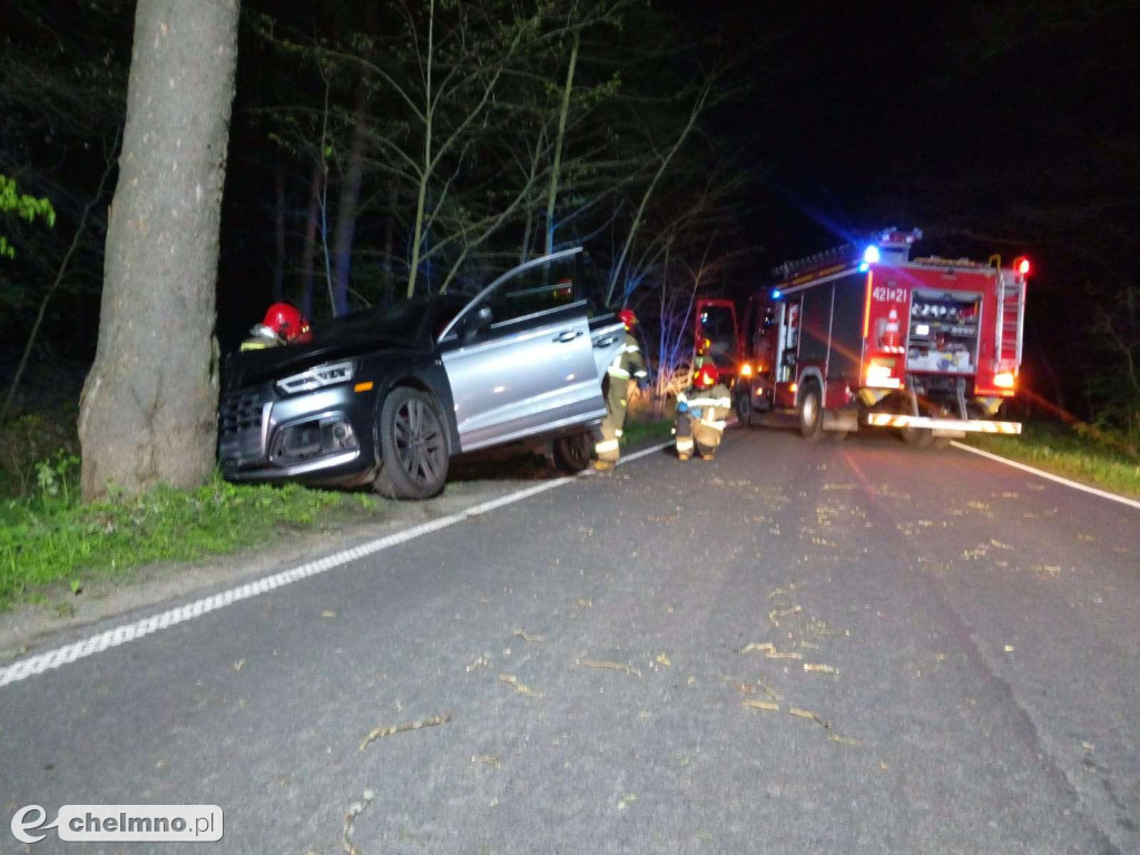 Tragedia uniknięta o włos! Audi na drzewie niedaleko Chełmna