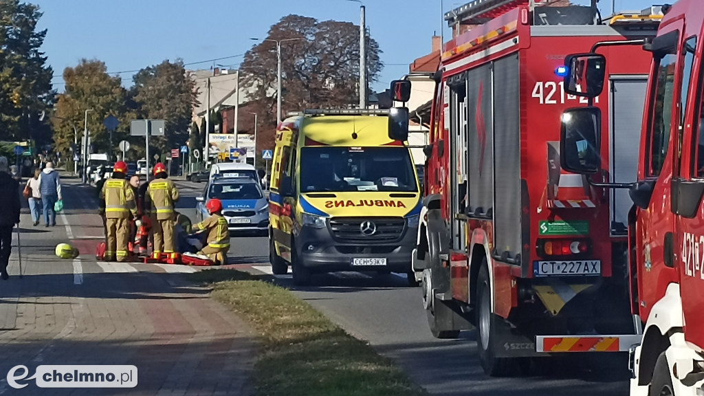 Wypadek motocyklisty z osobówką w Chełmnie