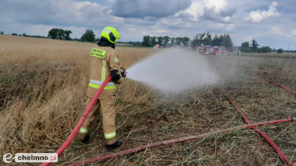 Pożar pola w miejscowości Lipienek– zagrożone budynki