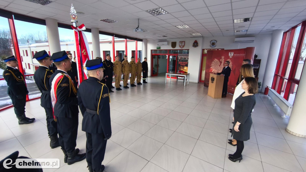 Uroczysta zbiórka w KP PSP w Chełmnie