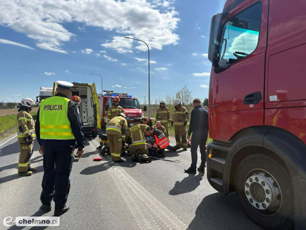 Wypadek na DW 548 w Krusinie – motocyklista ranny