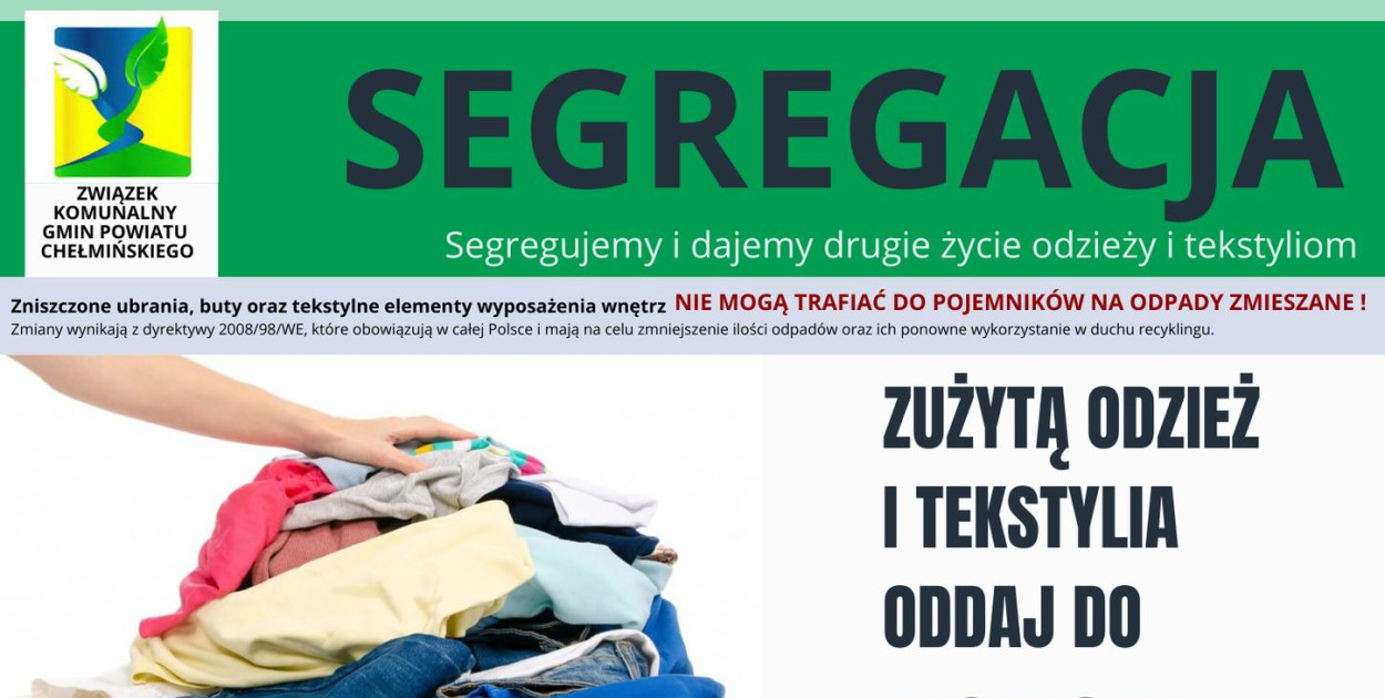 Zużyte tekstylia i odzież oddajemy do PSZOK  w Osnowie 