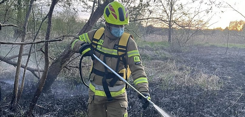 Pożar trawy i zdekompletowanego wraku samochodu w Chełmnie